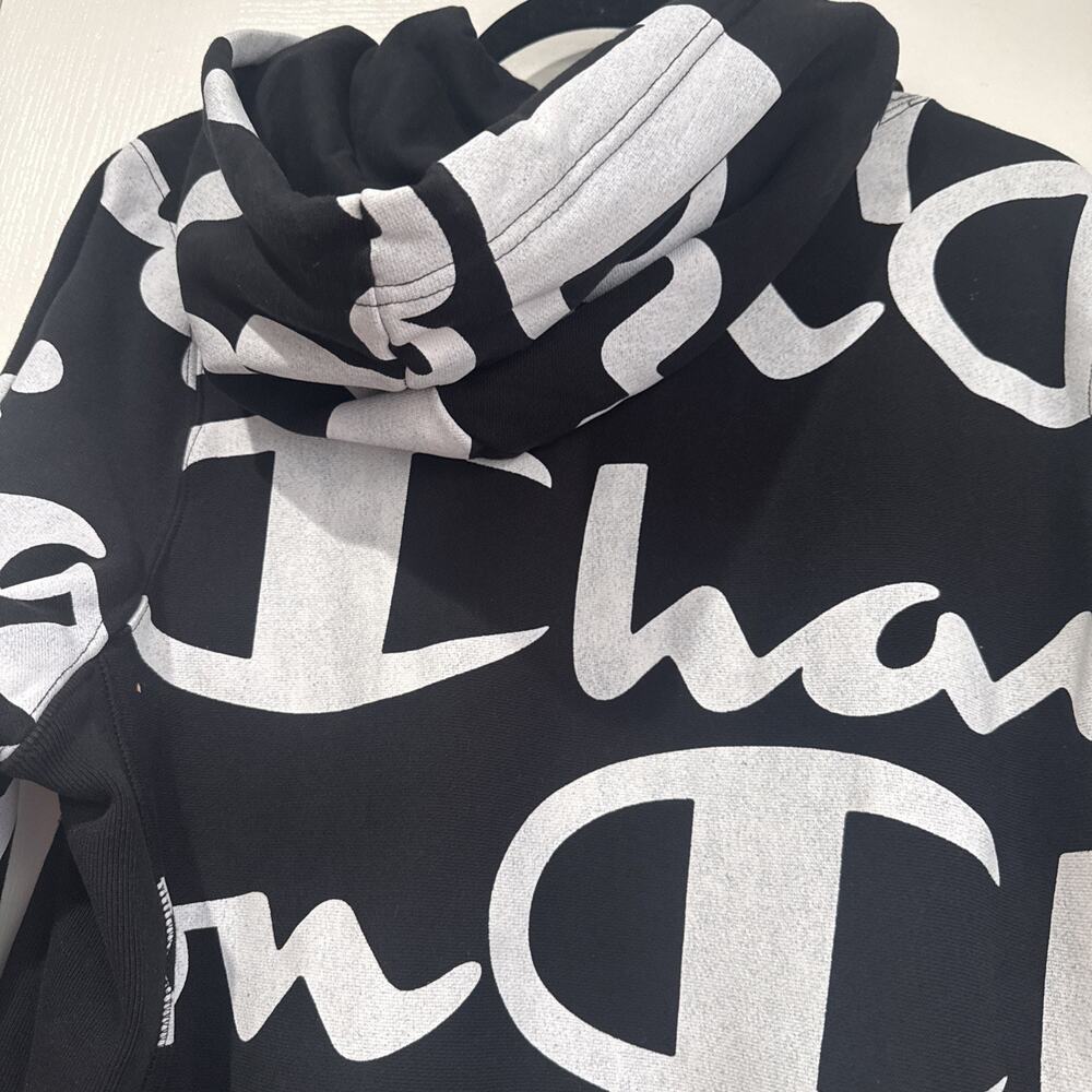 Champion Reverse Weave All Over Print AOP Hoodie Black White Pullover Size Small - Picture 7 of 12